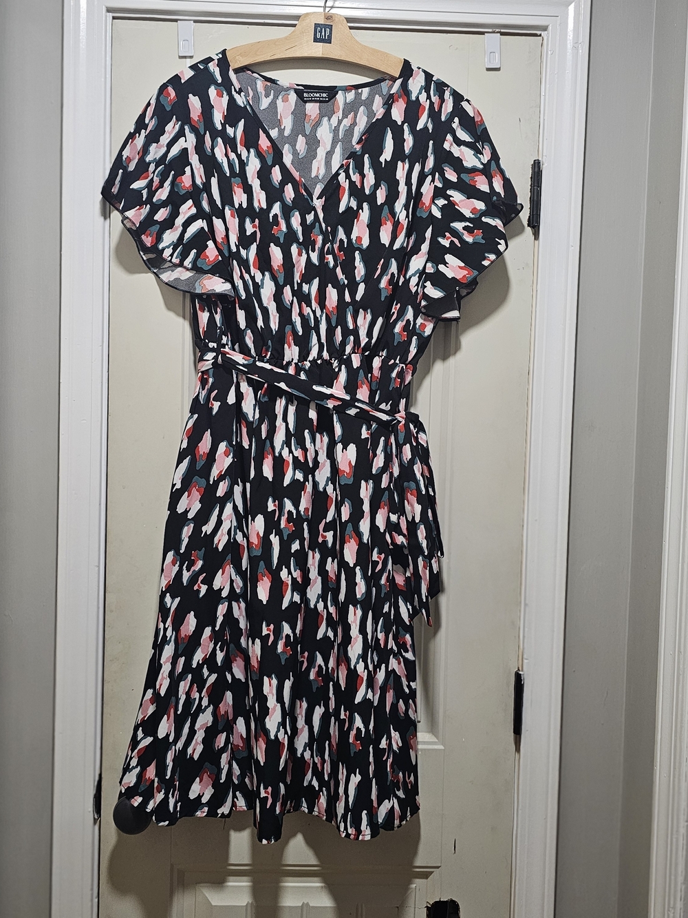 BloomChic Black Dress with Pink and White Abstract Spots